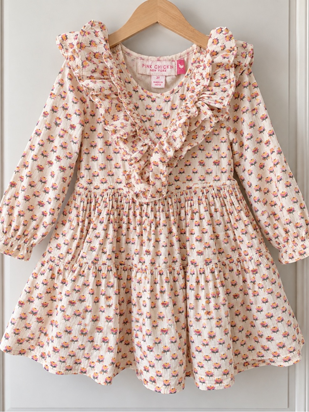 Pink Chicken Girls 3Y Floral Ruffle Tiered Long Sleeve Dress